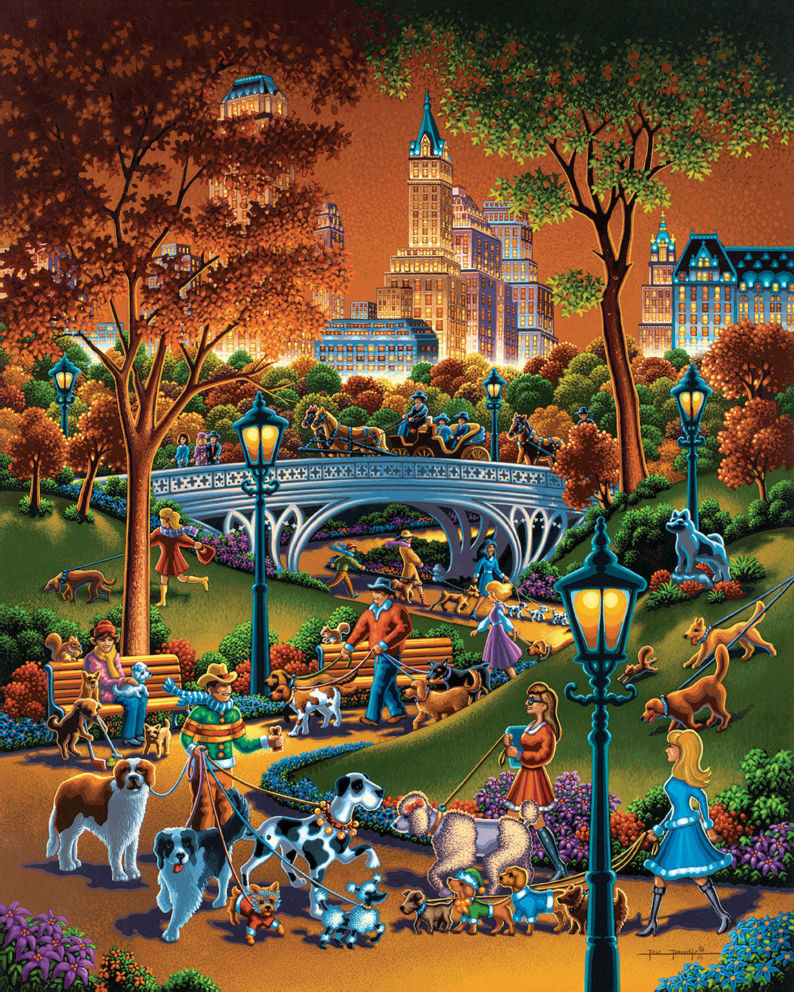 Dog Walkers - Fine Art | Dowdle Folk Art