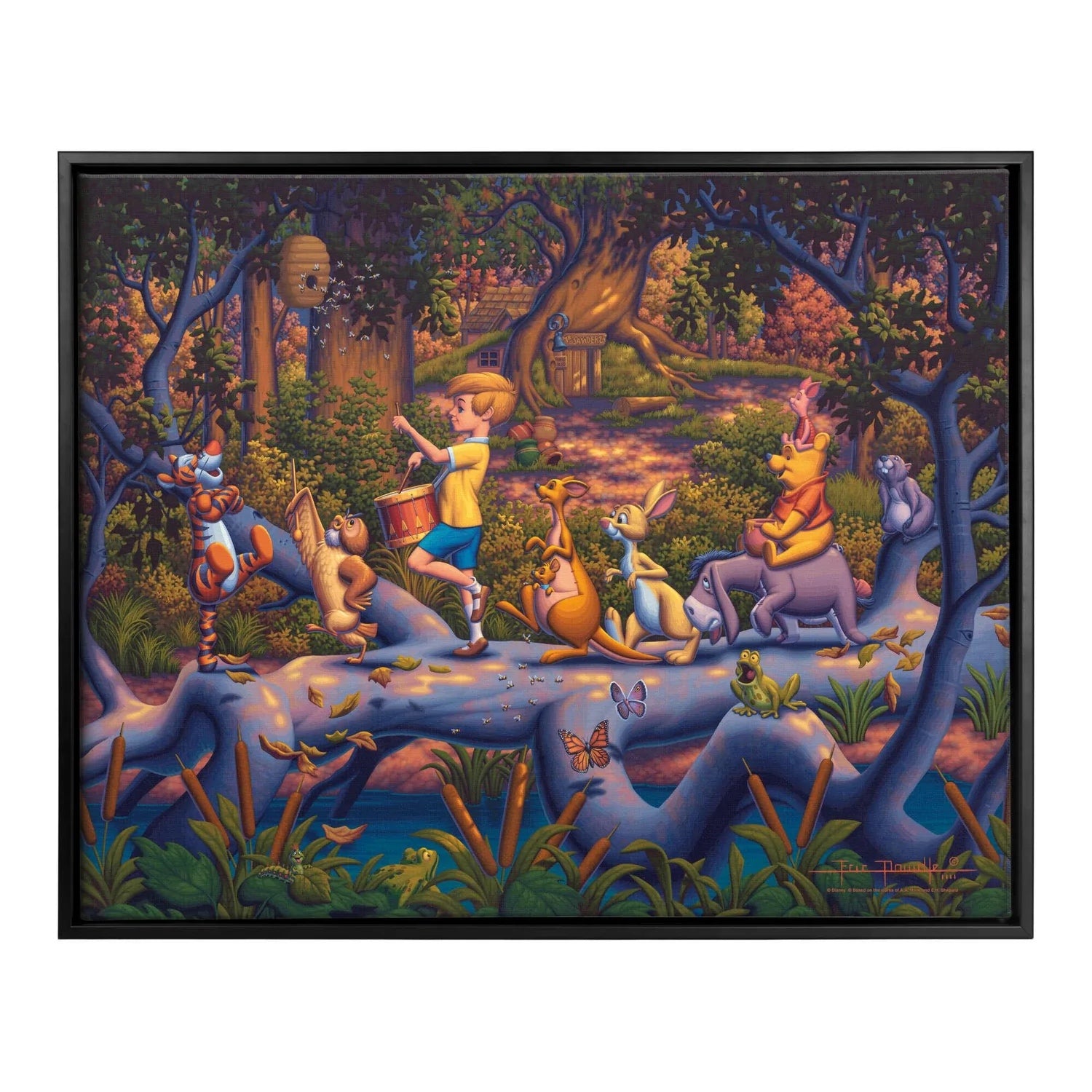 Winnie the Pooh - A Heroes Parade – 30" x 37" Canvas Wall Murals (Onyx Black Frame)