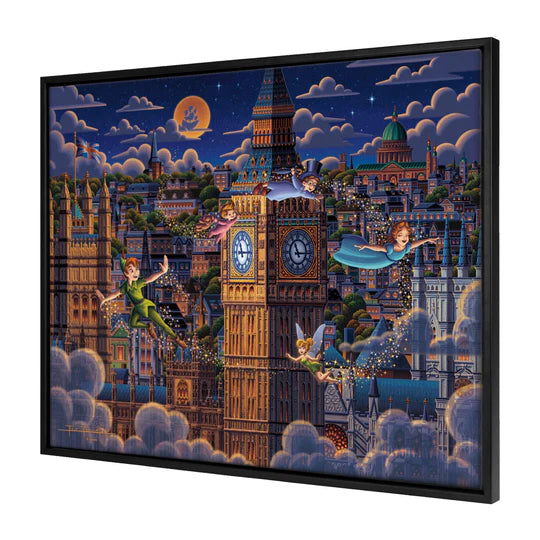 Peter Pan Learning to Fly – 30" x 37" Canvas Wall Murals (Onyx Black Frame)