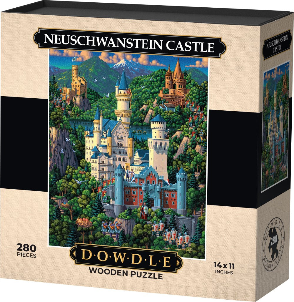Dowdle Folk Art Neuschwanstein Castle 1000 Piece Jigsaw Puzzle - Made In USA With Magnetic Box