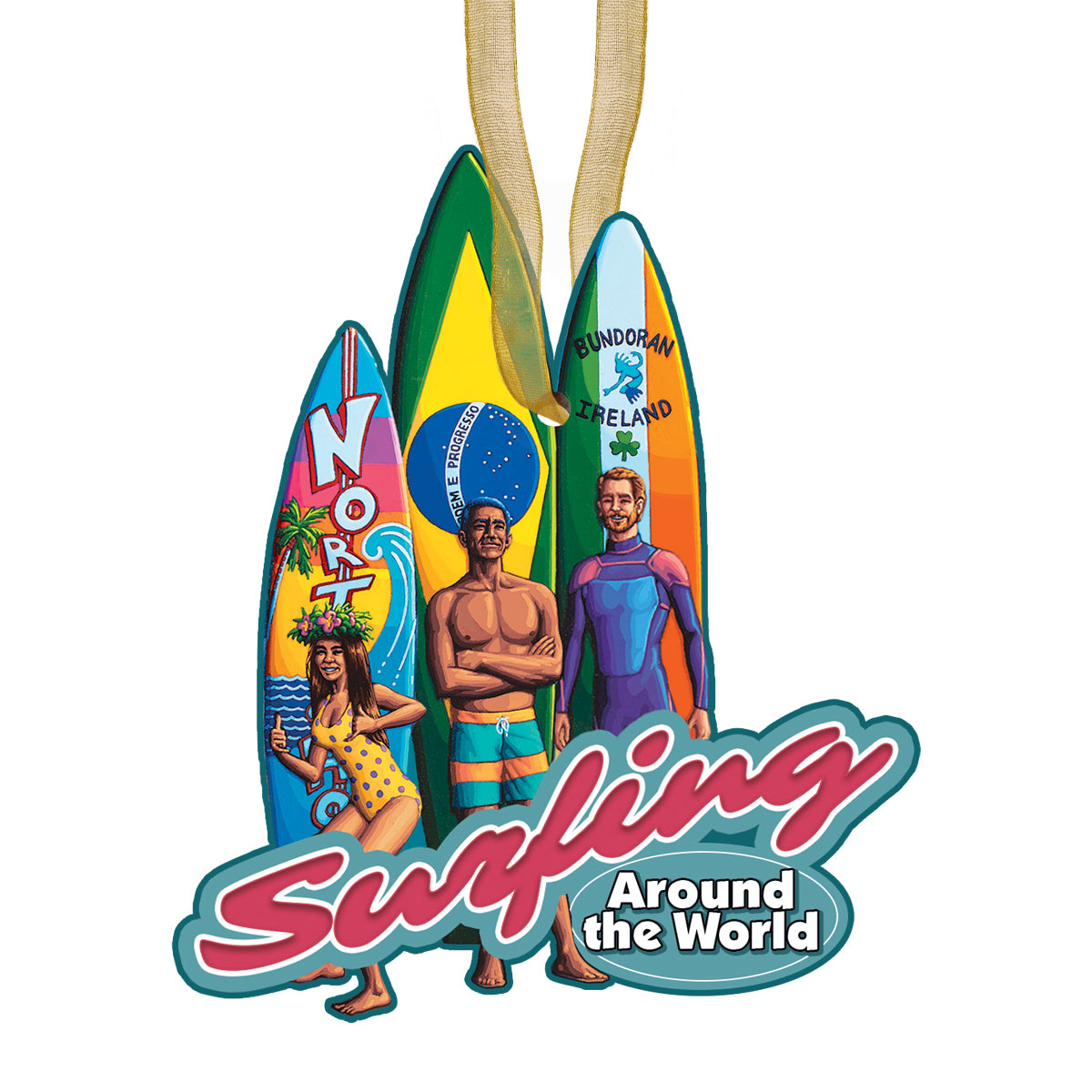Surfing Around the World - Ornament