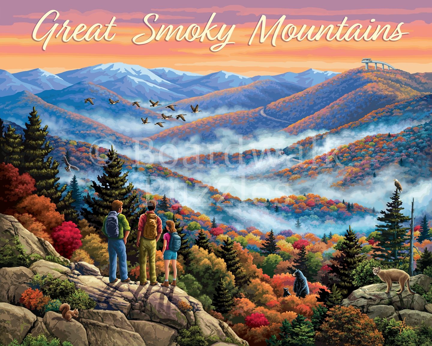1000 Teile Puzzle 'Great Smoky Mountains' – Vintage Poster-Motiv, Premium-Puzzle Für Erwachsene, In Den USA Gefertigt