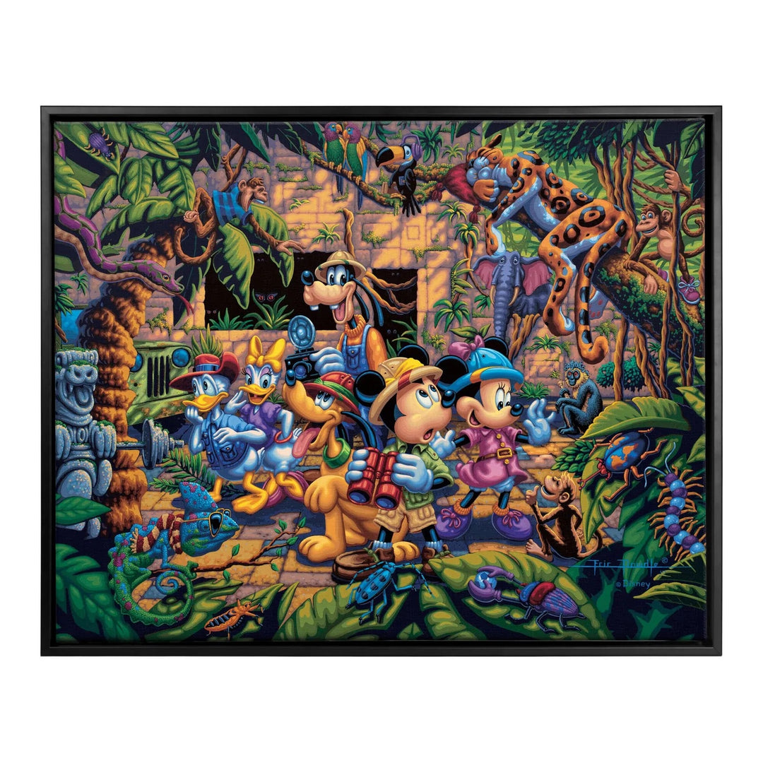 Mickey and Friends Exploring the Jungle – 30" x 37" Canvas Wall Murals (Onyx Black Frame)