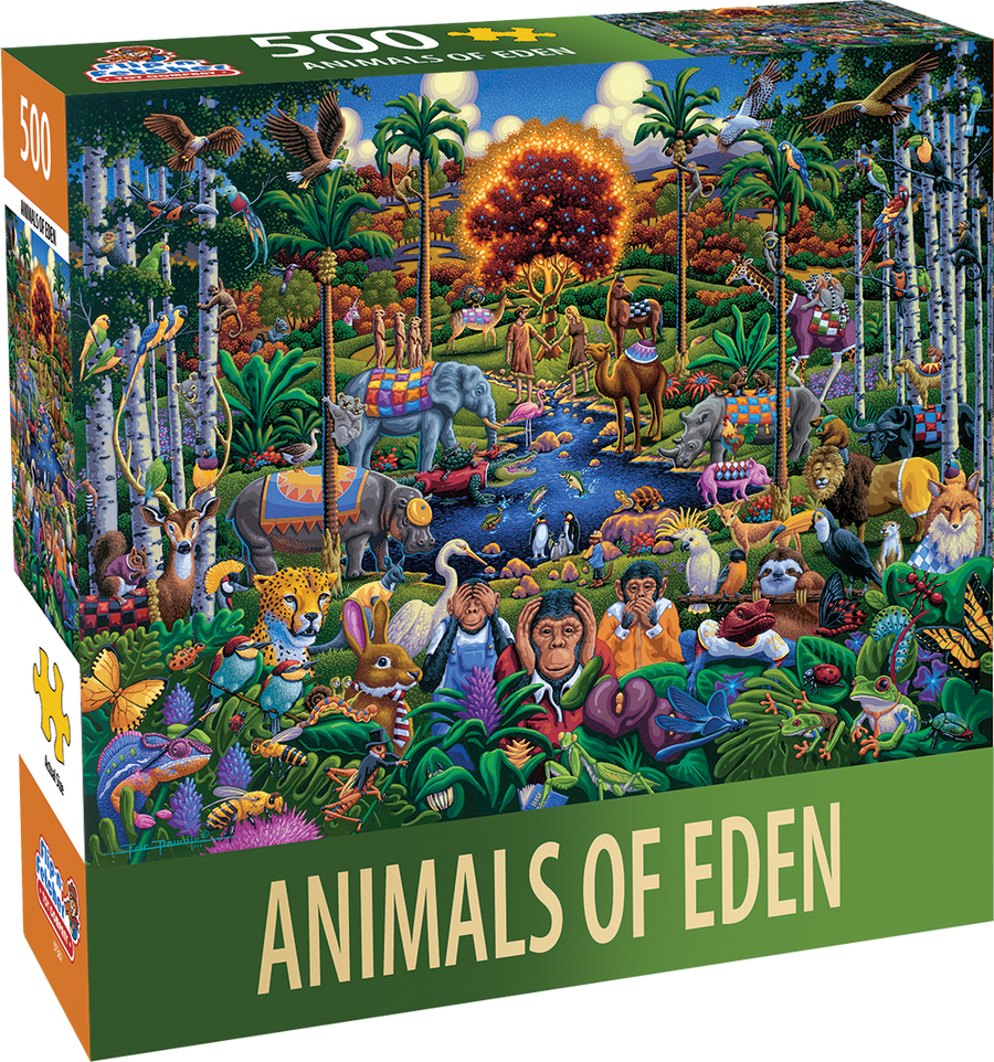 Animals Of Eden 500-Piece Puzzle - 16" X 20" Finished Size - Colorful Folk Art Animal Puzzle