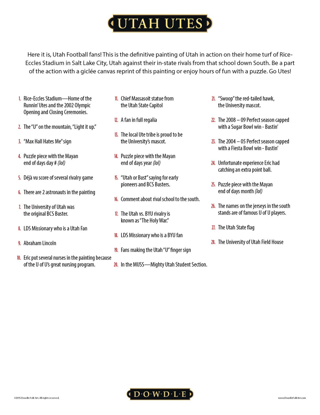 Utah Utes 500 Piece Dowdle Jigsaw Puzzle Boardwalk Puzzles