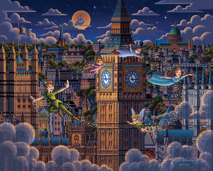 Peter Pan Learning to Fly – 30" x 37" Canvas Wall Murals (Onyx Black Frame)