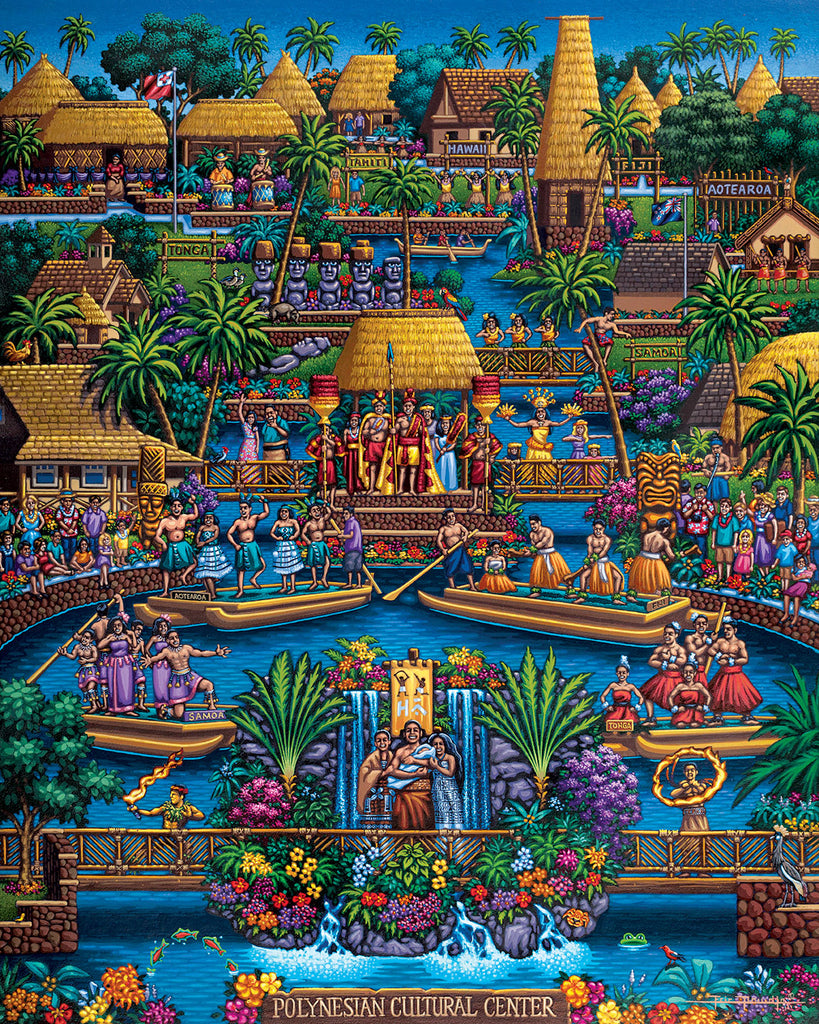 ハワイ「Polynesian Cultural Center」イラスト Polynesian-Cultural-Center-