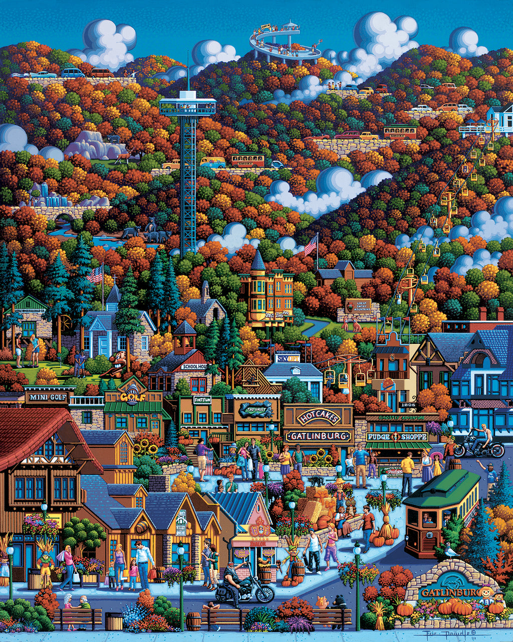 Dowdle Pigeon Forge 500 Piece Jigsaw Puzzle - 16x20 Inches, Family Vacation Theme, Made In USA